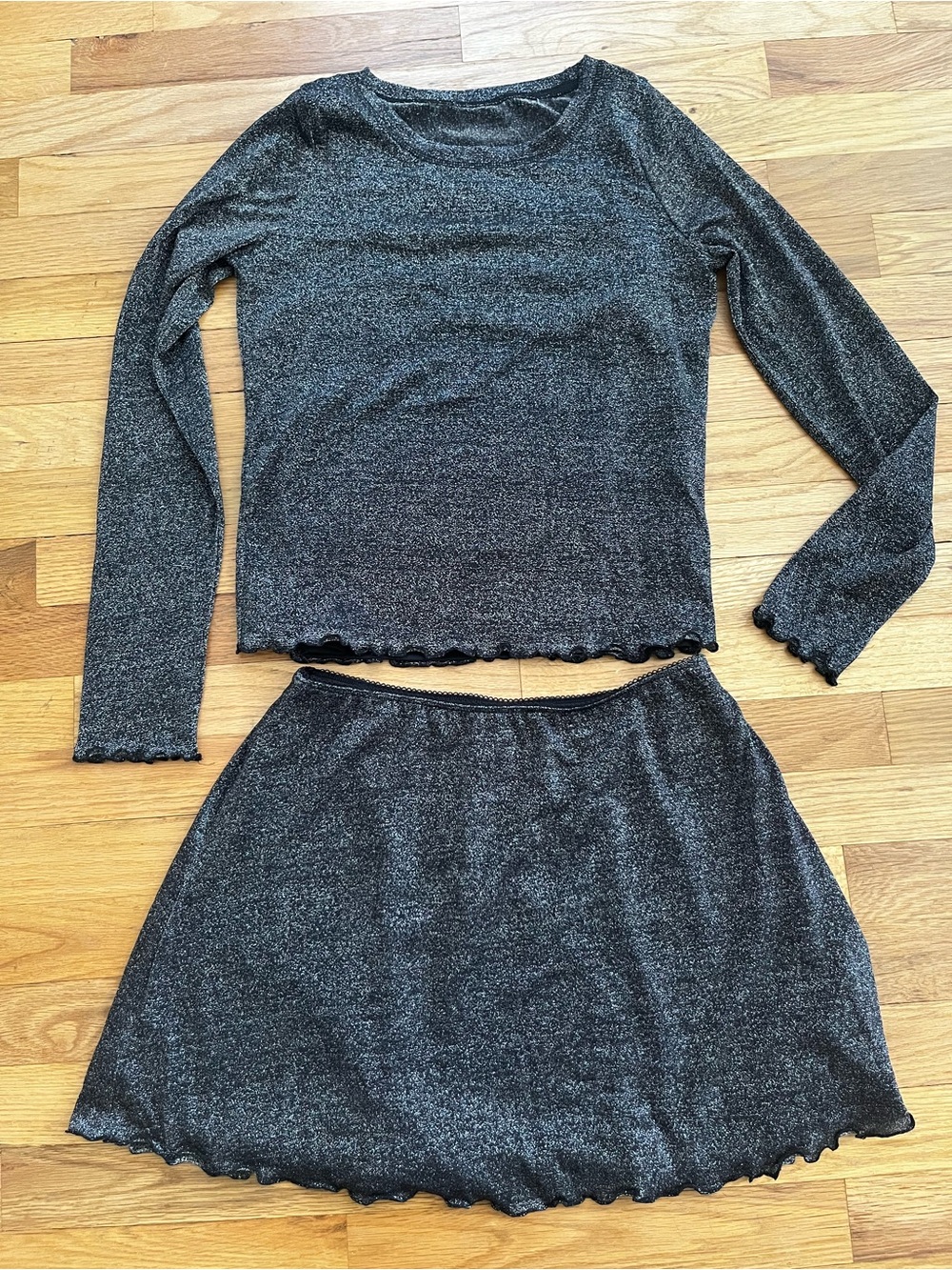 Women's Shimmer Charcoal Skirt - Two-Piece Set